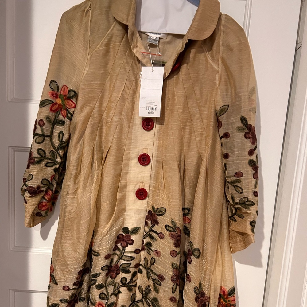 Ann ren gold gauze blouse/jacket with embroidered flowers NEW
